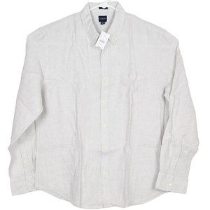 J Crew Linen Blend Button Down Shirt Gray Plaid